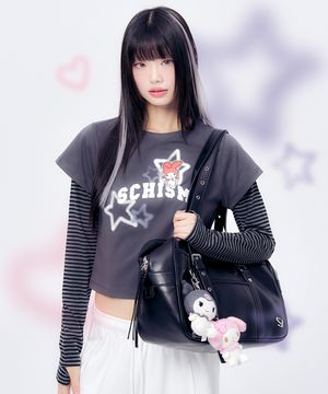 SANRIO CHARACTERS TAGGING LS TEE CHARCOAL