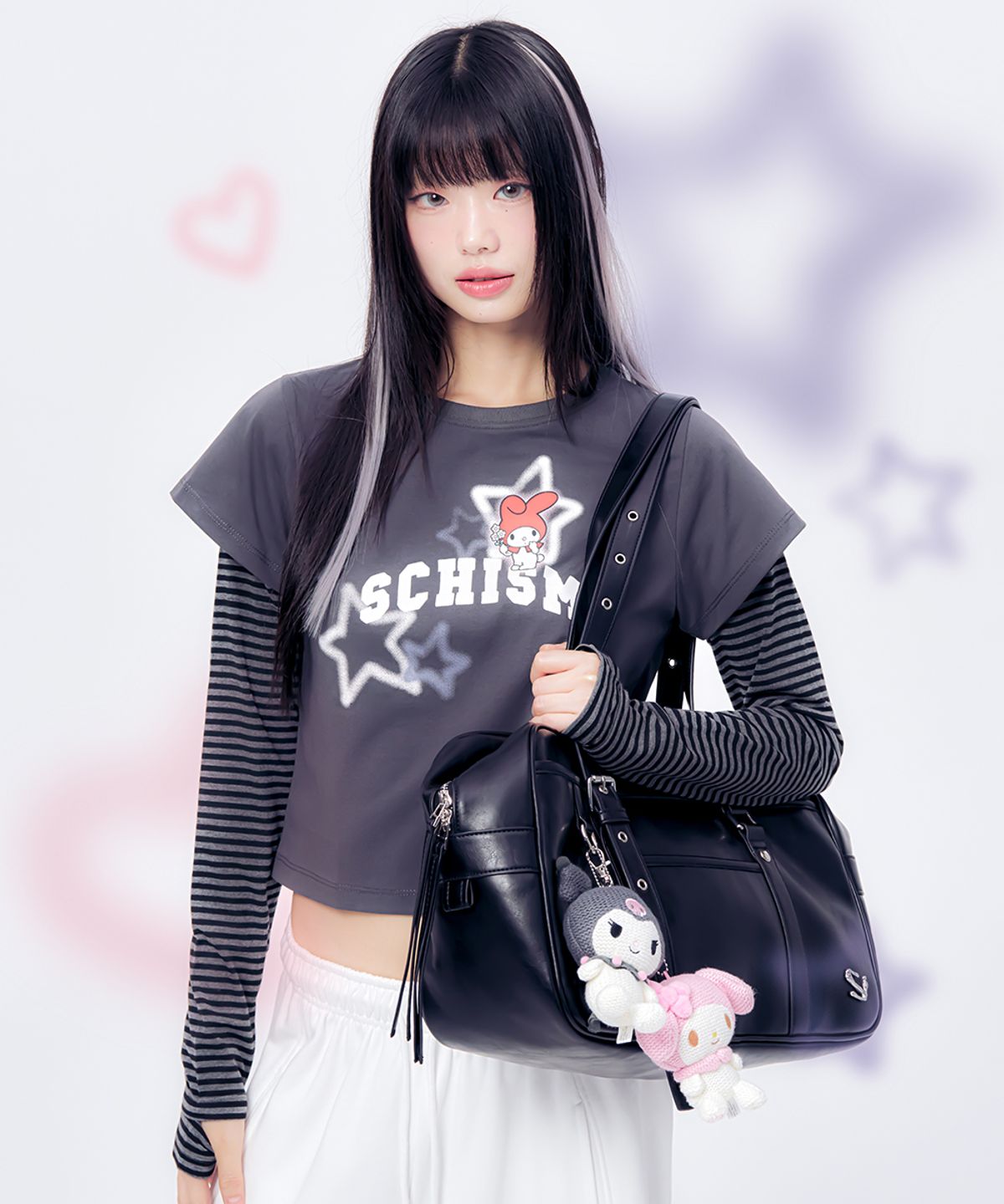 스키즘 인듀싱(SCHISM INDUCING) SANRIO CHARACTERS TAGGING LS TEE CHARCOAL