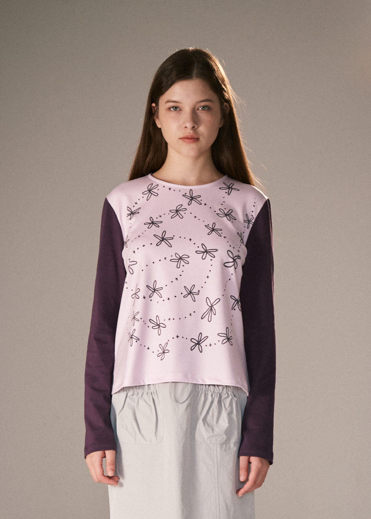피브스피브스(PEEVES PEEVES) Handwriting Flower Long Sleeve Top / Pink