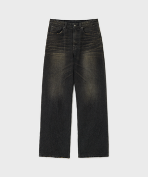 미드 와이드 데님 팬츠 - 빈티지 블랙