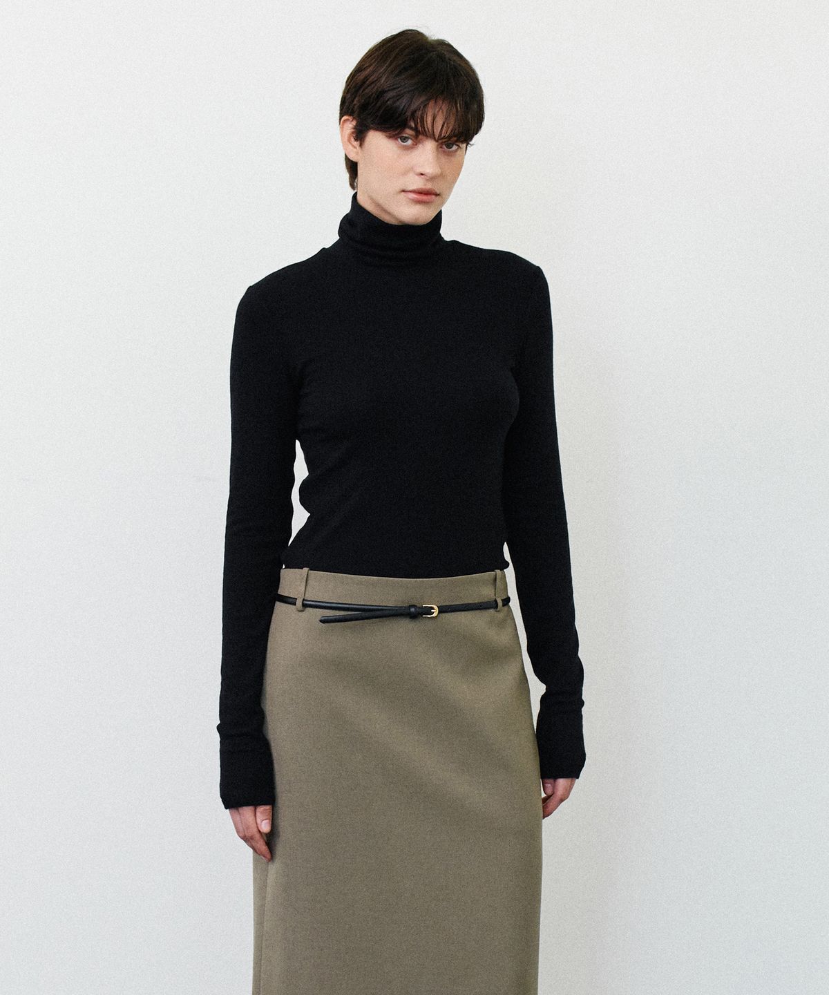 노티아(NOTIA) WOOL TENCEL TURTLE NECK T-SHIRTS - BLACK