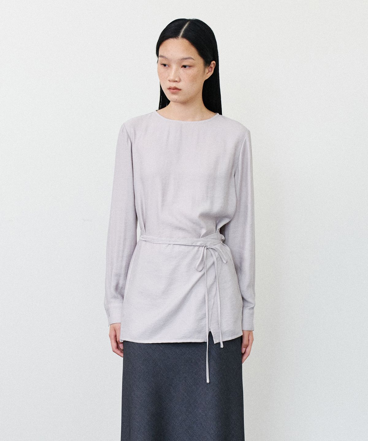 노티아(NOTIA) WRAP LAYERED LONG SLEEVE BLOUSE - GRAY