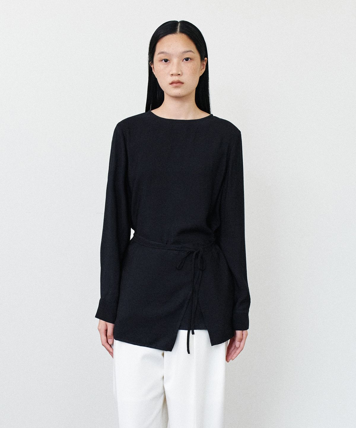 노티아(NOTIA) WRAP LAYERED LONG SLEEVE BLOUSE - BLACK
