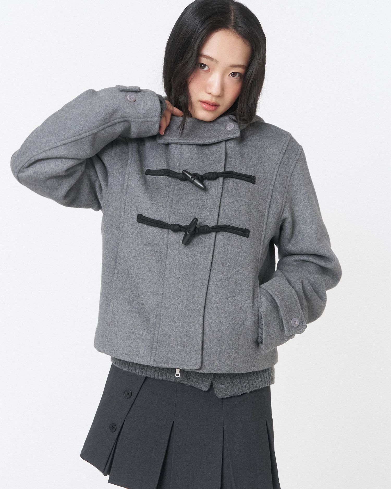 MUSINSA | MISEKI SEOUL Duffle hoodie short coat DARK GREY