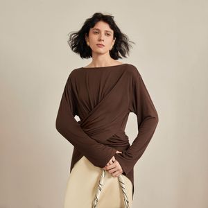 YY_Cross-wrap waist long top