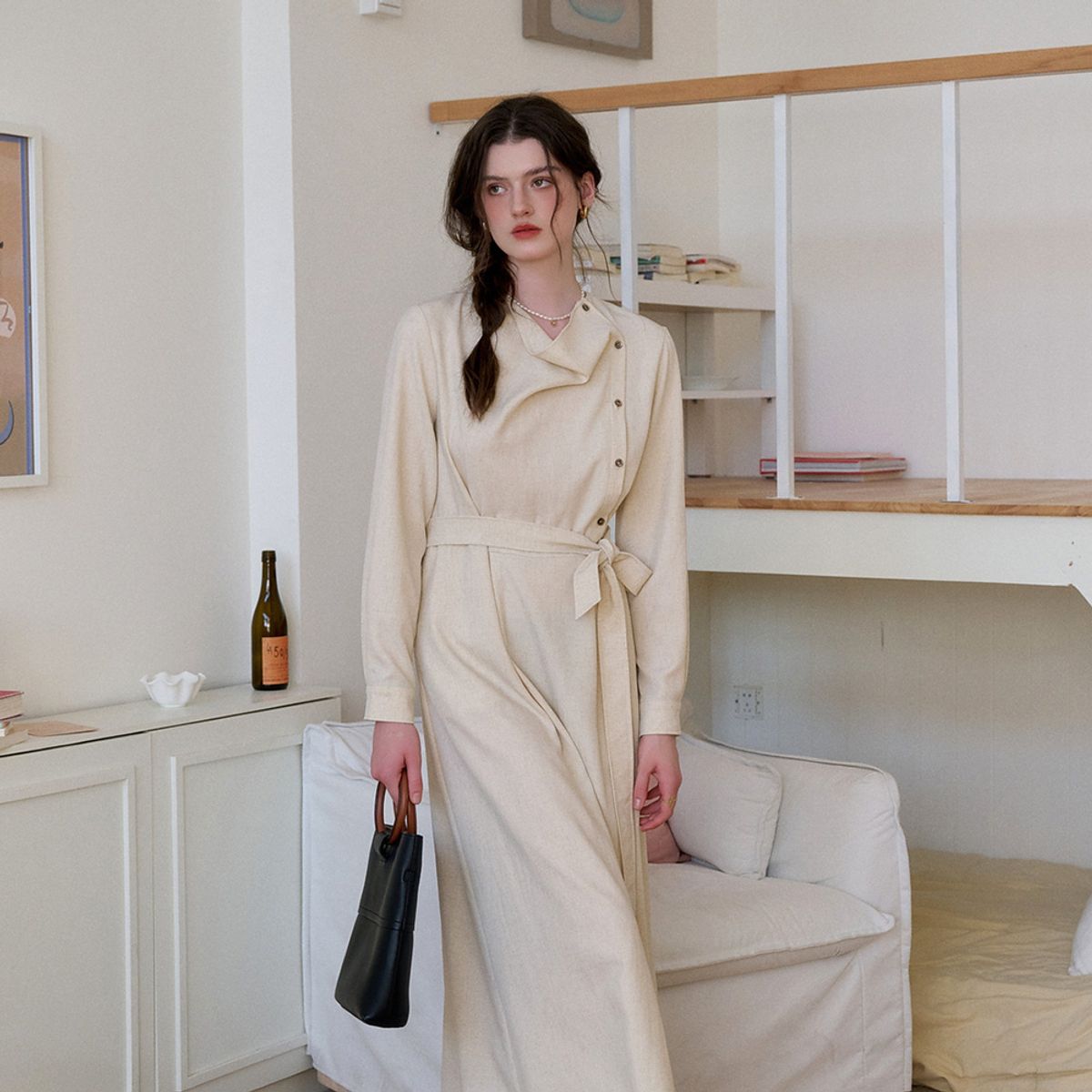 심플레트로(SIMPLE RETRO) SR_Collar diagonal placket long dress