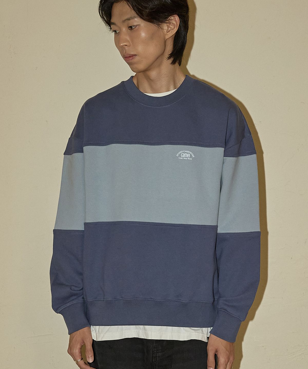 카멜워크(CAMEL WORK) NO.123 블록 크루넥 스웨트셔츠(블루)