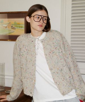 클로버 스트링 자수 니트 가디건