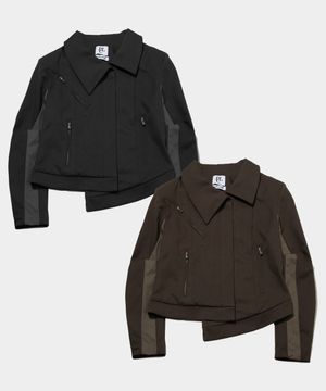 언발 카라 인시전 소매배색 스탠다드 세미 크롭 집업 자켓 _ 2COLOR