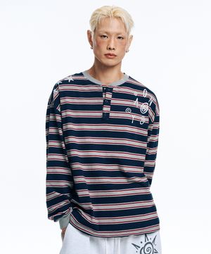 피그먼트 스트라이프 헨리넥 롱슬리브-그레이