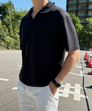 쏙쏙숨티 깔끔댄디 자동넣입 카라니트 반팔티 [M-6XL]