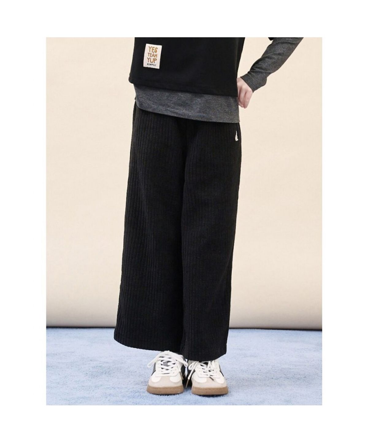 빈폴 키즈(BEANPOLE KIDS) 여아 소프트 골지 세미와이드 팬츠  블랙 (BI5921G015)