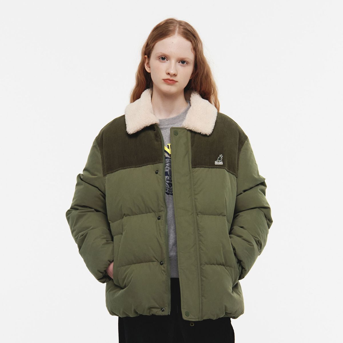 캉골(KANGOL) 시어링 칼라 다운 자켓 8176 카키