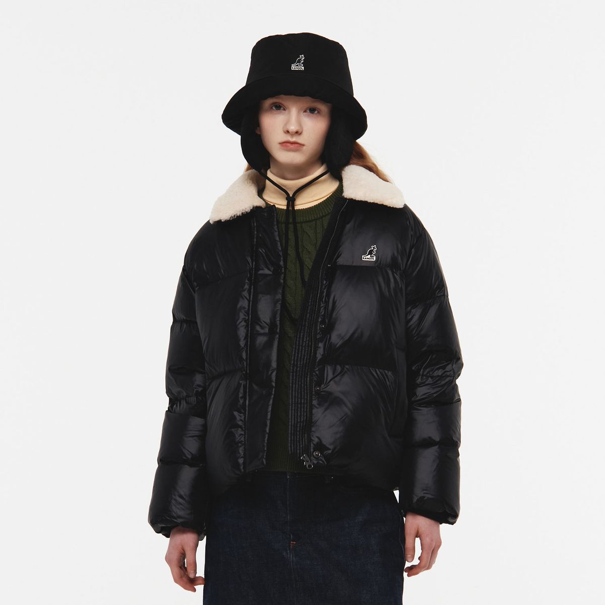 캉골(KANGOL) 우먼스 시어링 칼라 다운 자켓 8177 블랙