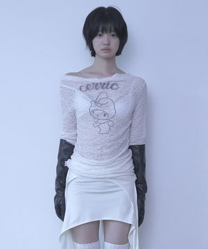 MY MELODY LACE U-NECK TOP / BEIGE