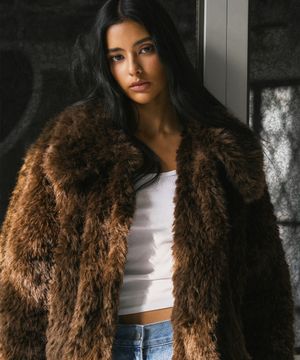 Fur Long Coat Brown