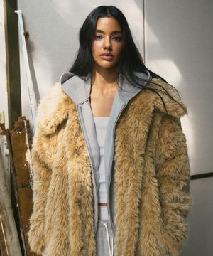 Fur Long Coat Beige