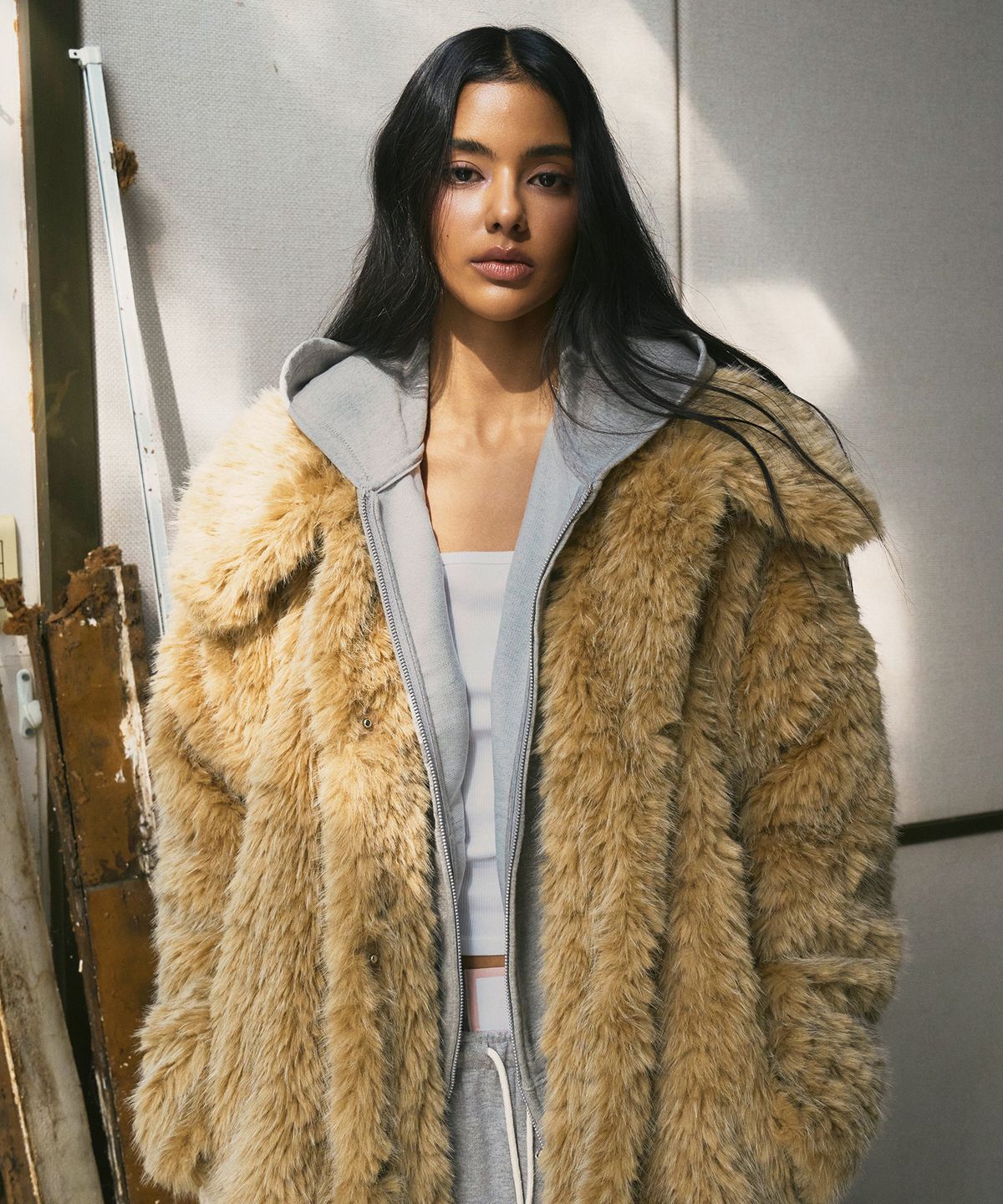 에르에르(ERER) Fur Long Coat Beige
