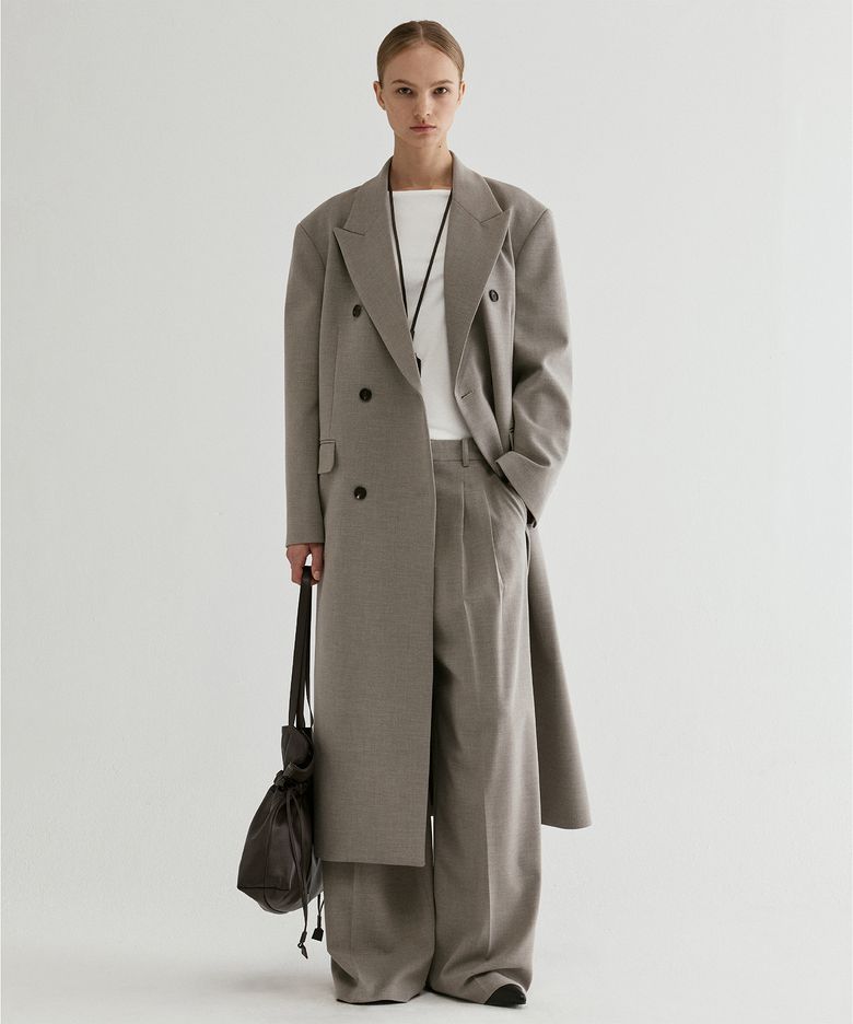 Double-Breasted Long Coat Gray