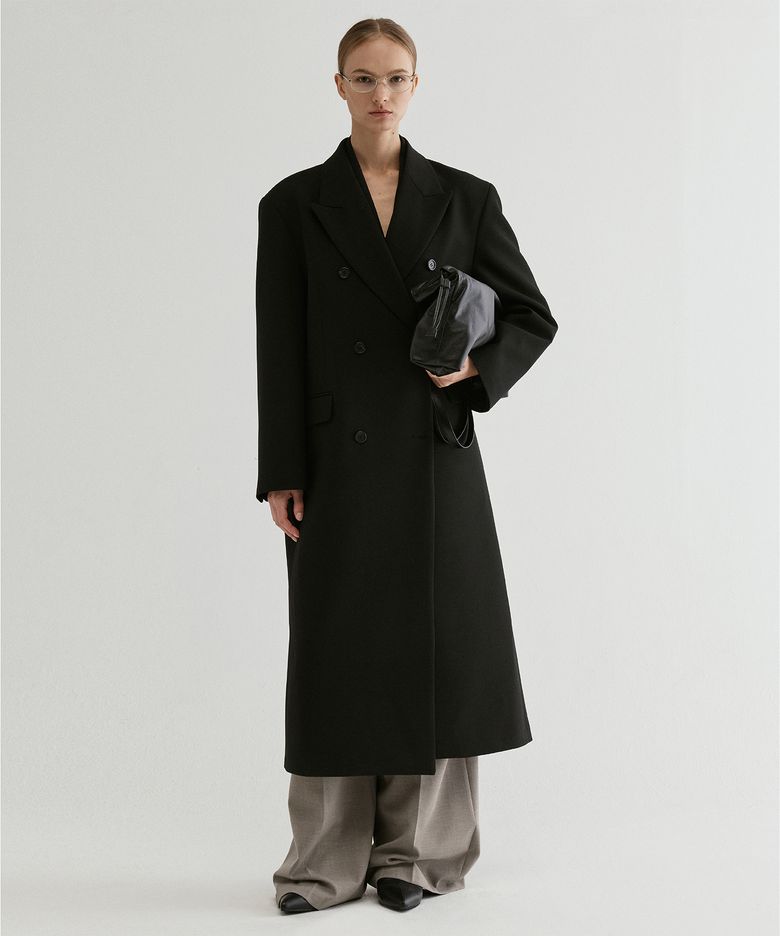 Double-Breasted Long Coat Black