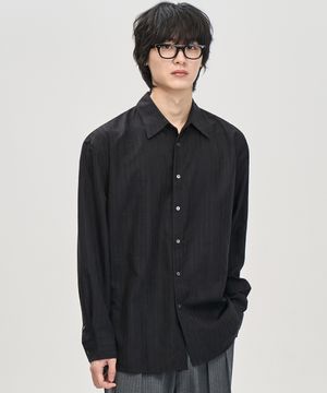 루즈핏 헤링본 스트라이프 셔츠 (BLACK)