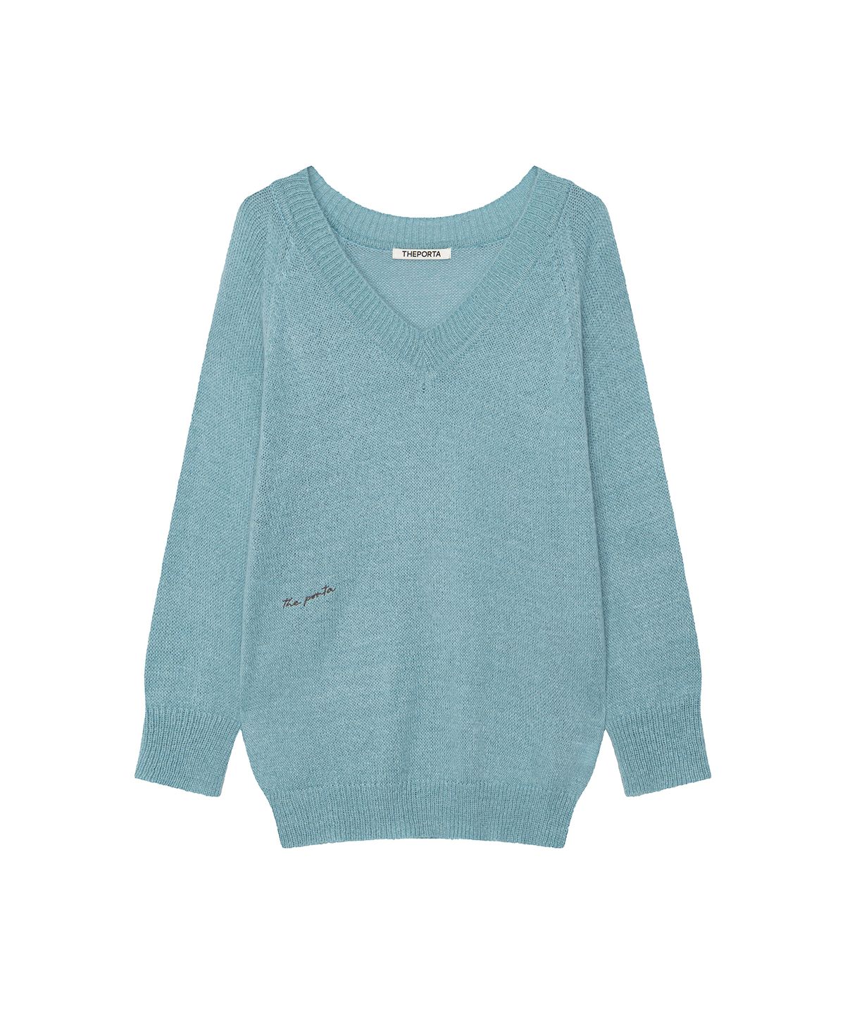 더포르타(THEPORTA) THEPORTA LOGO V-NECK KNIT, BLUE