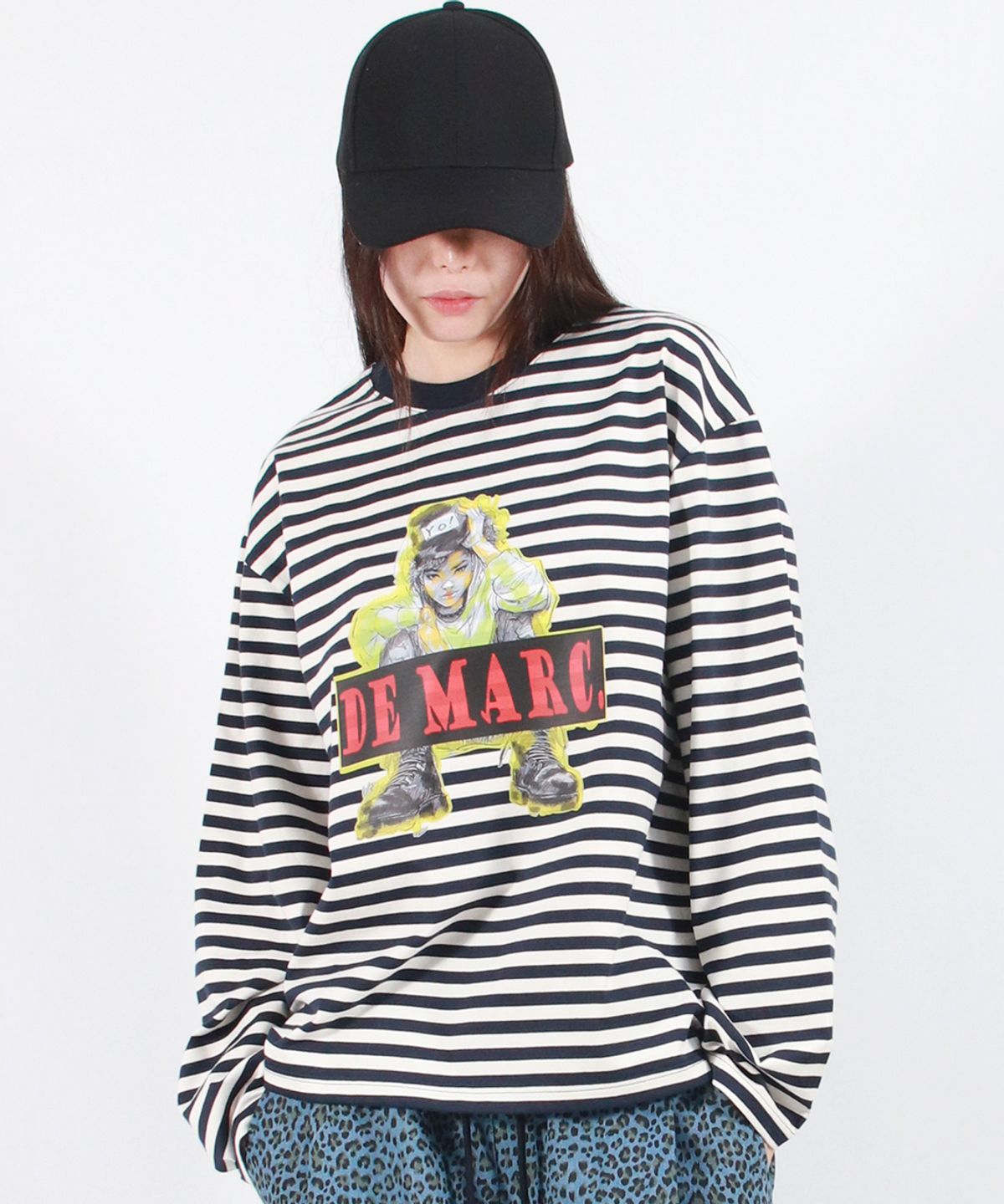 드마크(DEMARC) STREET BOY STRIPE LOOSE FIT LONG SLEEVE -  Navy