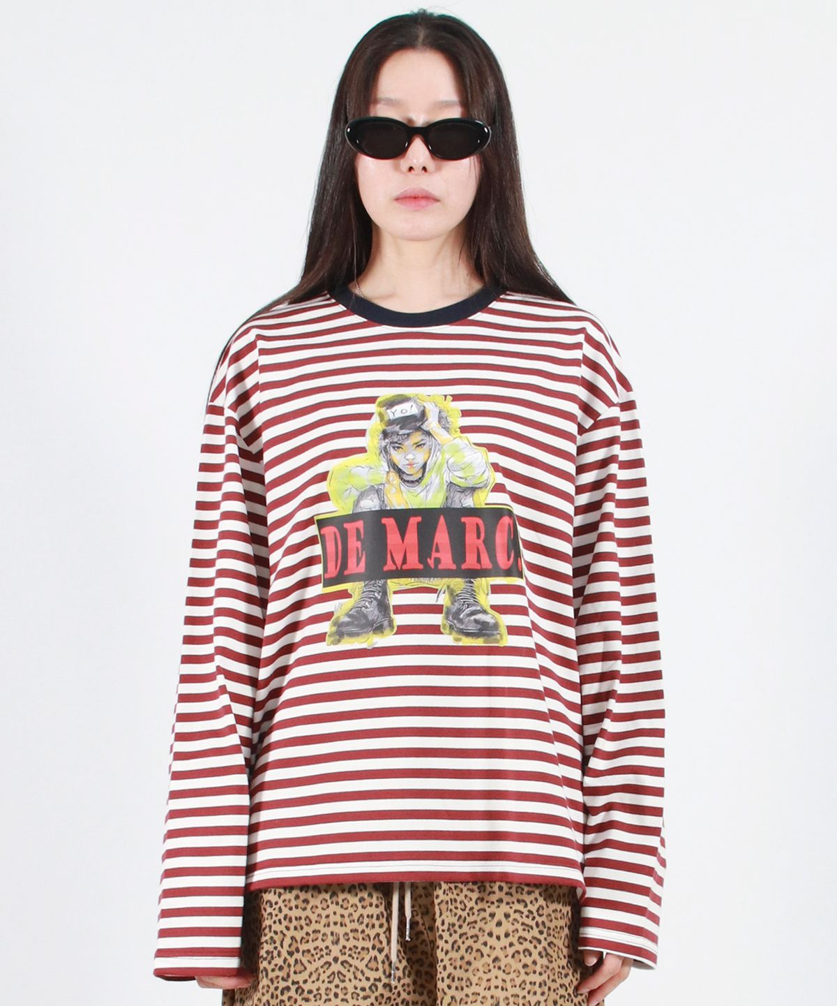 드마크(DEMARC) STREET BOY STRIPE LOOSE FIT LONG SLEEVE -  Burgundy