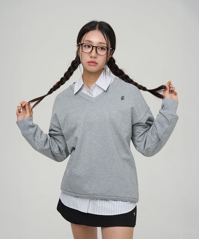 오버핏 브이넥 스웻셔츠 그레이