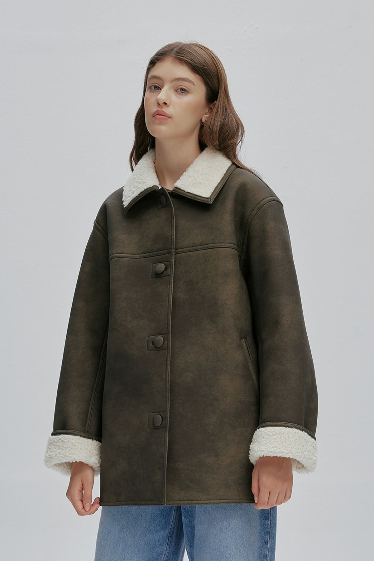 애프터아워즈(AFTERHOURS) WOOL SHEARLING MUSTANG JACKET (KHAKI-BLACK)