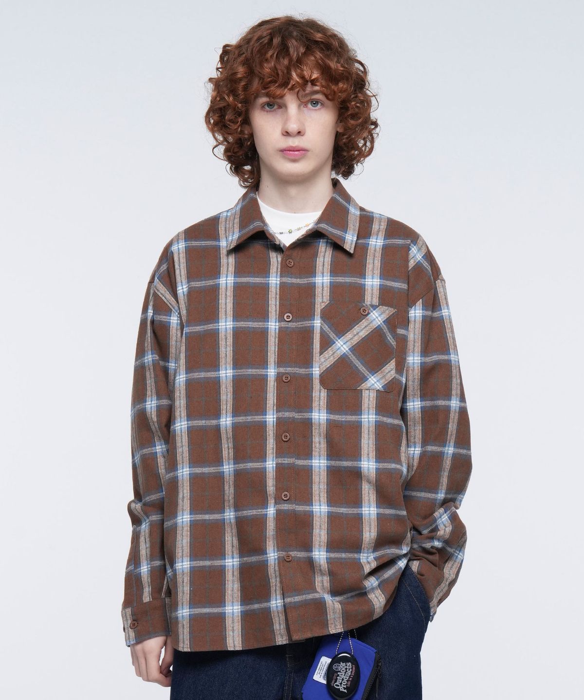 아웃도어 프로덕츠(OUTDOOR PRODUCTS) POINT POCKET CHECK SHIRT (BROWN)