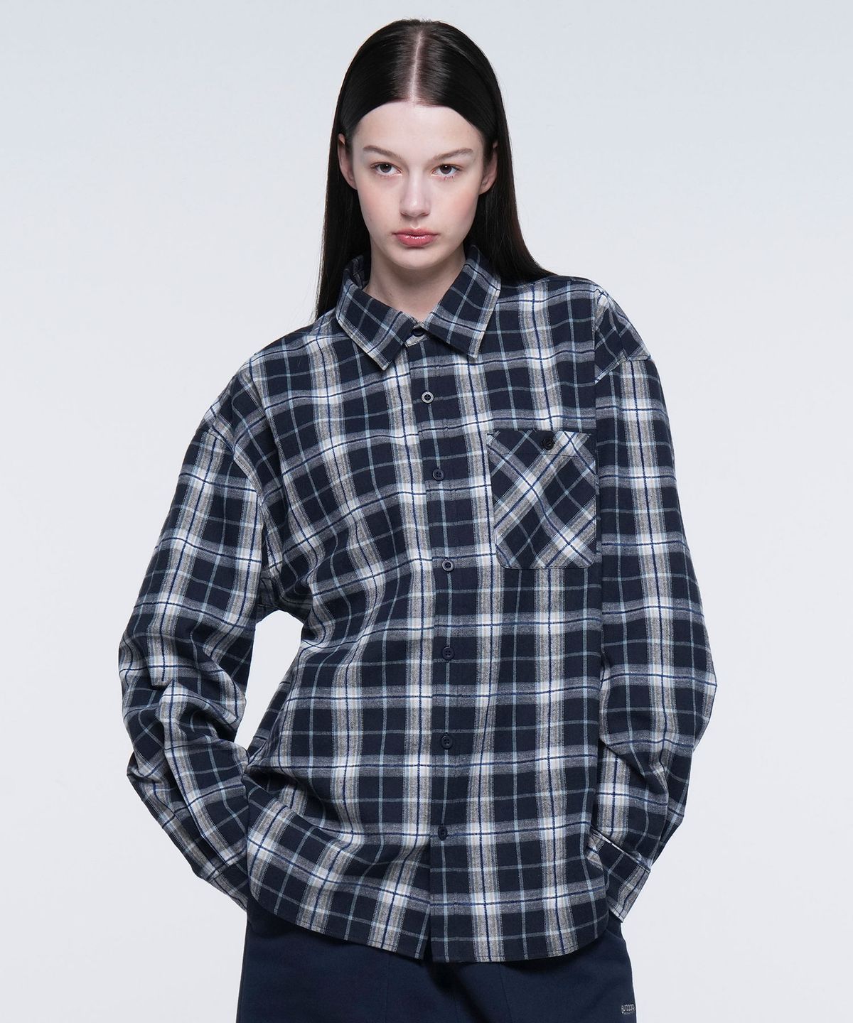 아웃도어 프로덕츠(OUTDOOR PRODUCTS) POINT POCKET CHECK SHIRT (NAVY)