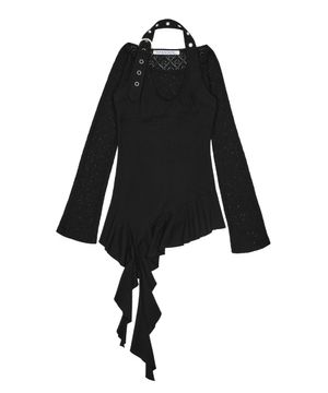 Belted Drop Ruffle Top (BLACK)