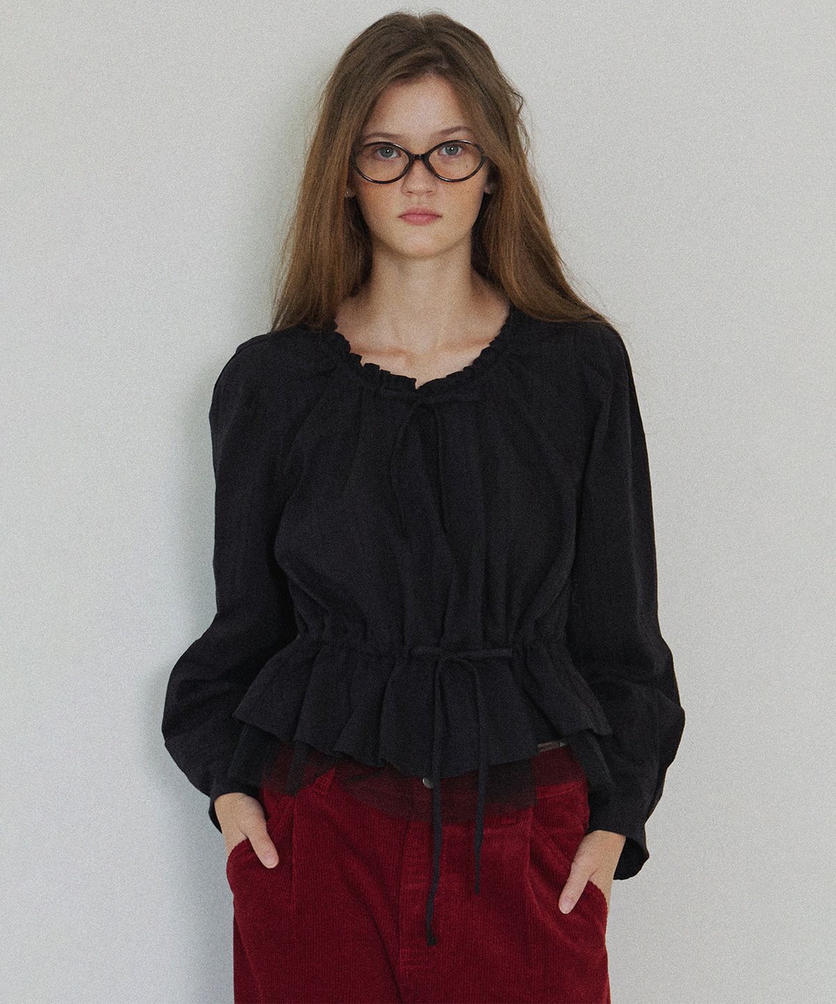 하우스 오브 폰드(HOUSE OF POND) Sheer Layering Long Sleeve Blouse_Black