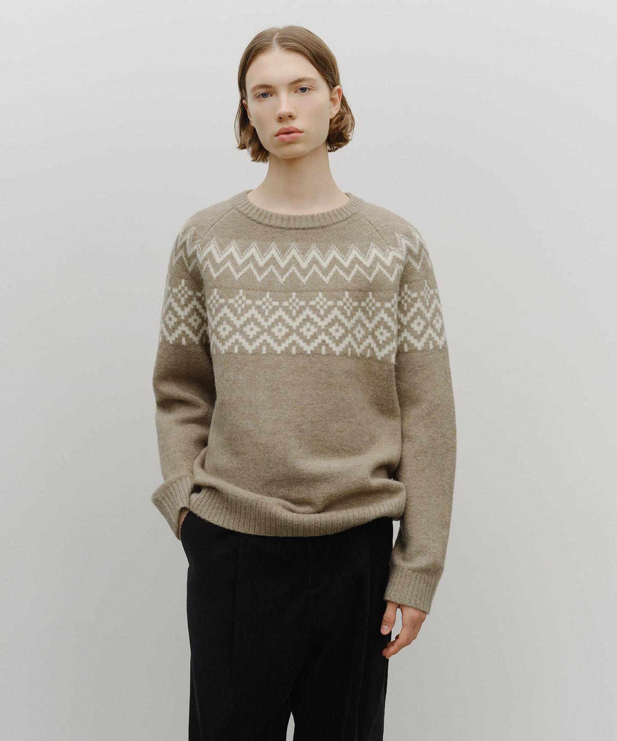 마리떼 프랑소와 저버(MARITHÉ + FRANҪOIS GIRBAUD) FAIRISLE CREW NECK KNIT PULLOVER beige