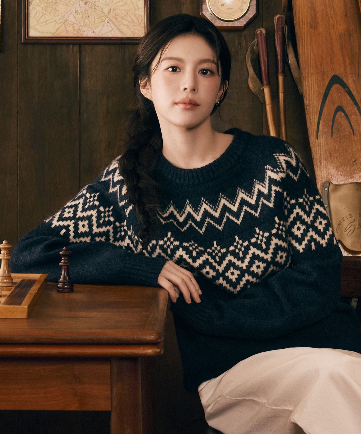 마리떼 프랑소와 저버(MARITHÉ + FRANҪOIS GIRBAUD) FAIRISLE CREW NECK KNIT PULLOVER navy
