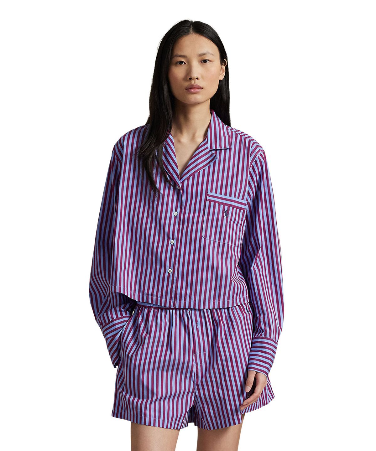 폴로 랄프로렌 이너웨어(POLO RALPH LAUREN INNERWEAR) 여성 크롭 탑 파자마 세트 퍼플 4P8010