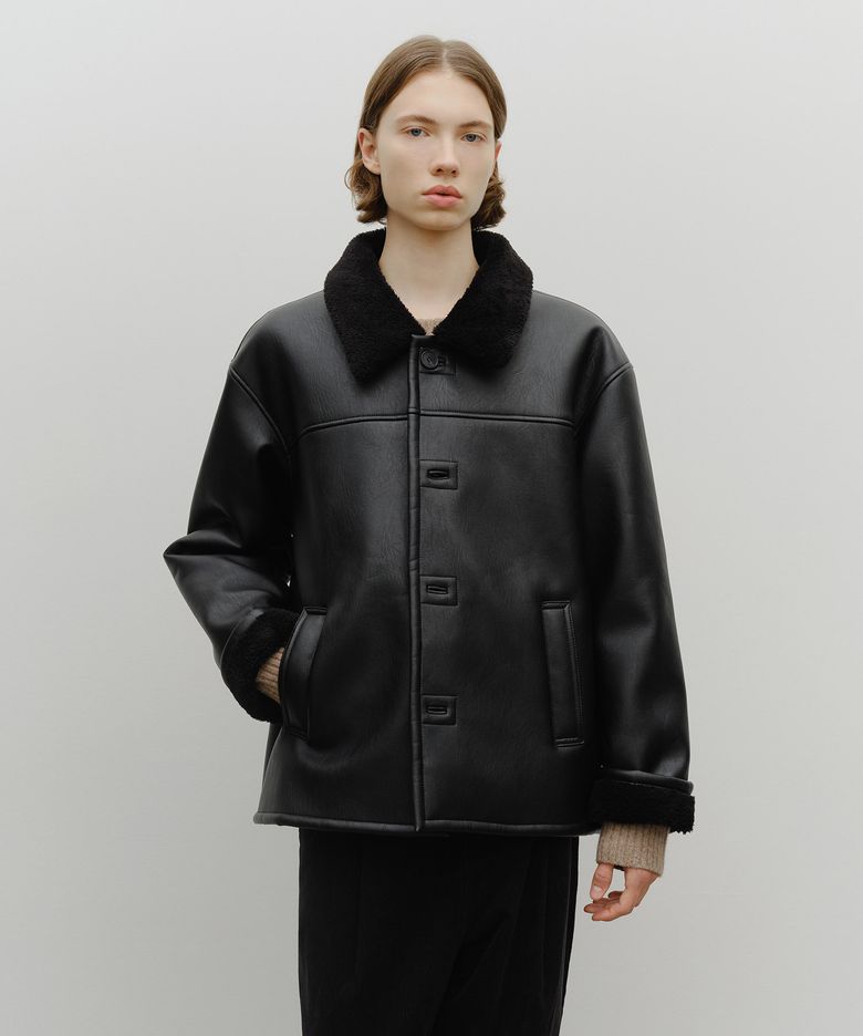 FAUX LEATHER OVER FIT MUSTANG JACKET black