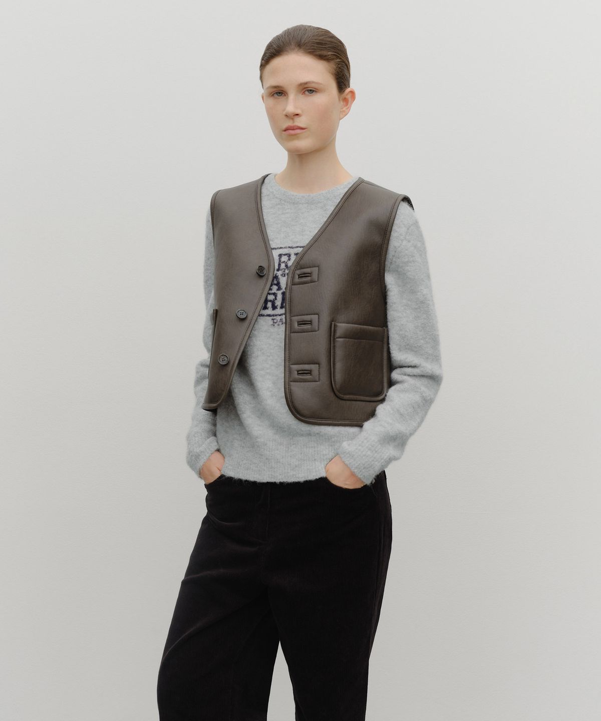 마리떼 프랑소와 저버(MARITHÉ + FRANҪOIS GIRBAUD) W FAUX LEATHER MUSTANG CROP VEST brown