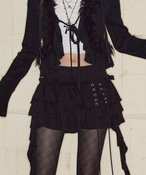 Tiered Ruffle Sweat Skirt (BLACK)