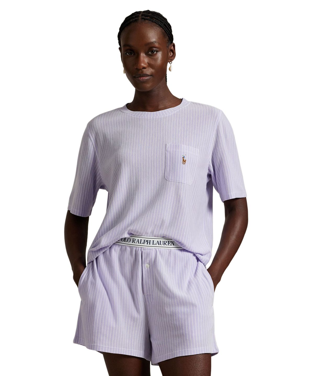 폴로 랄프로렌 이너웨어(POLO RALPH LAUREN INNERWEAR) 여성 옥스포드 스트라이프 숏 이지웨어 세트 라벤더 4P0592