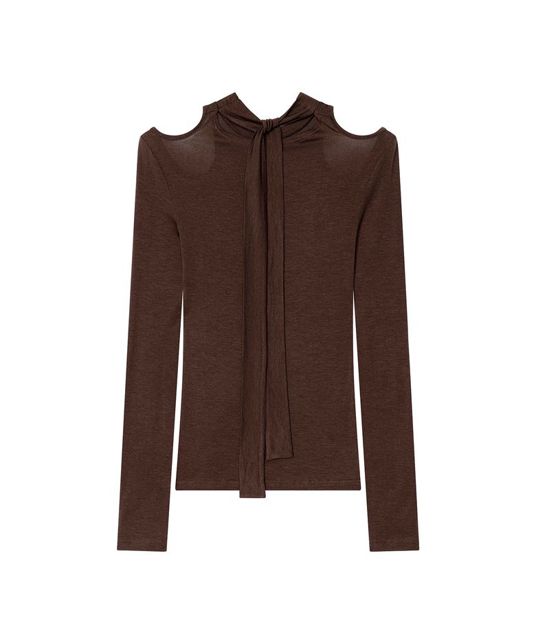 FEMININE TIE STRAP LONG SLEEVE, BROWN