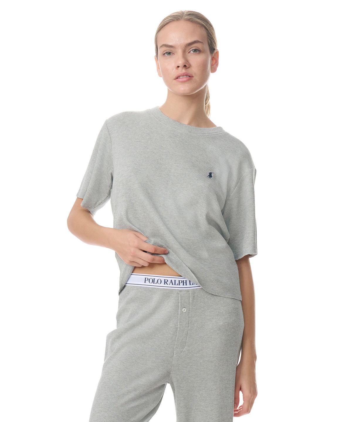 폴로 랄프로렌 이너웨어(POLO RALPH LAUREN INNERWEAR) 여성 와플 니트 파자마 세트 그레이 4P0378