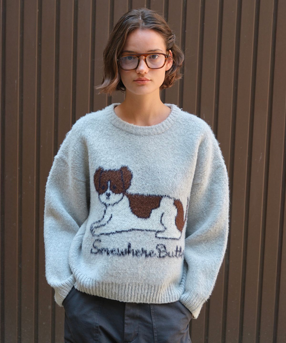 썸웨어버터(SOMEWHEREBUTTER) Puppy Wool Knit - Light Grey