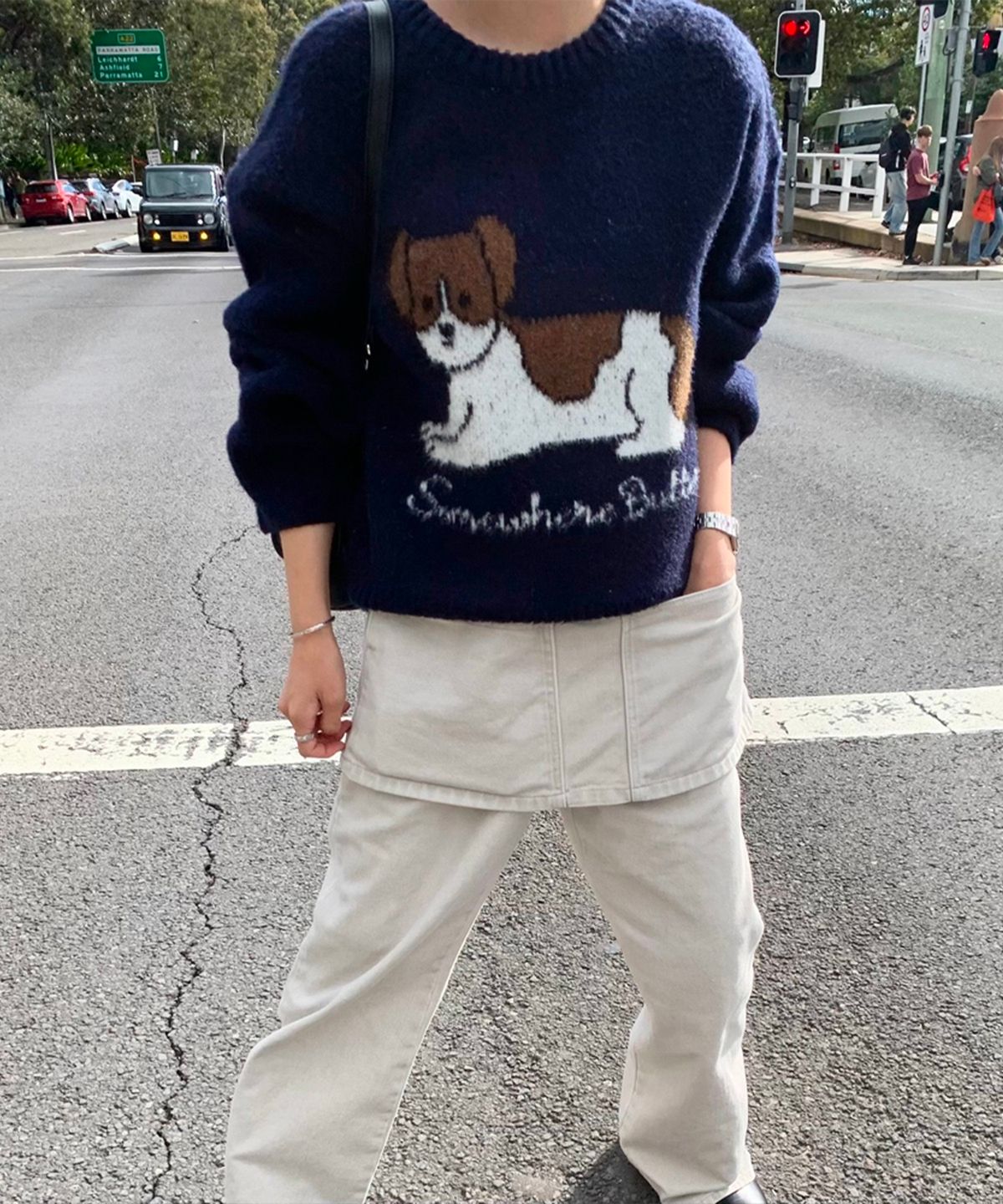 썸웨어버터(SOMEWHEREBUTTER) Puppy Wool Knit - Navy