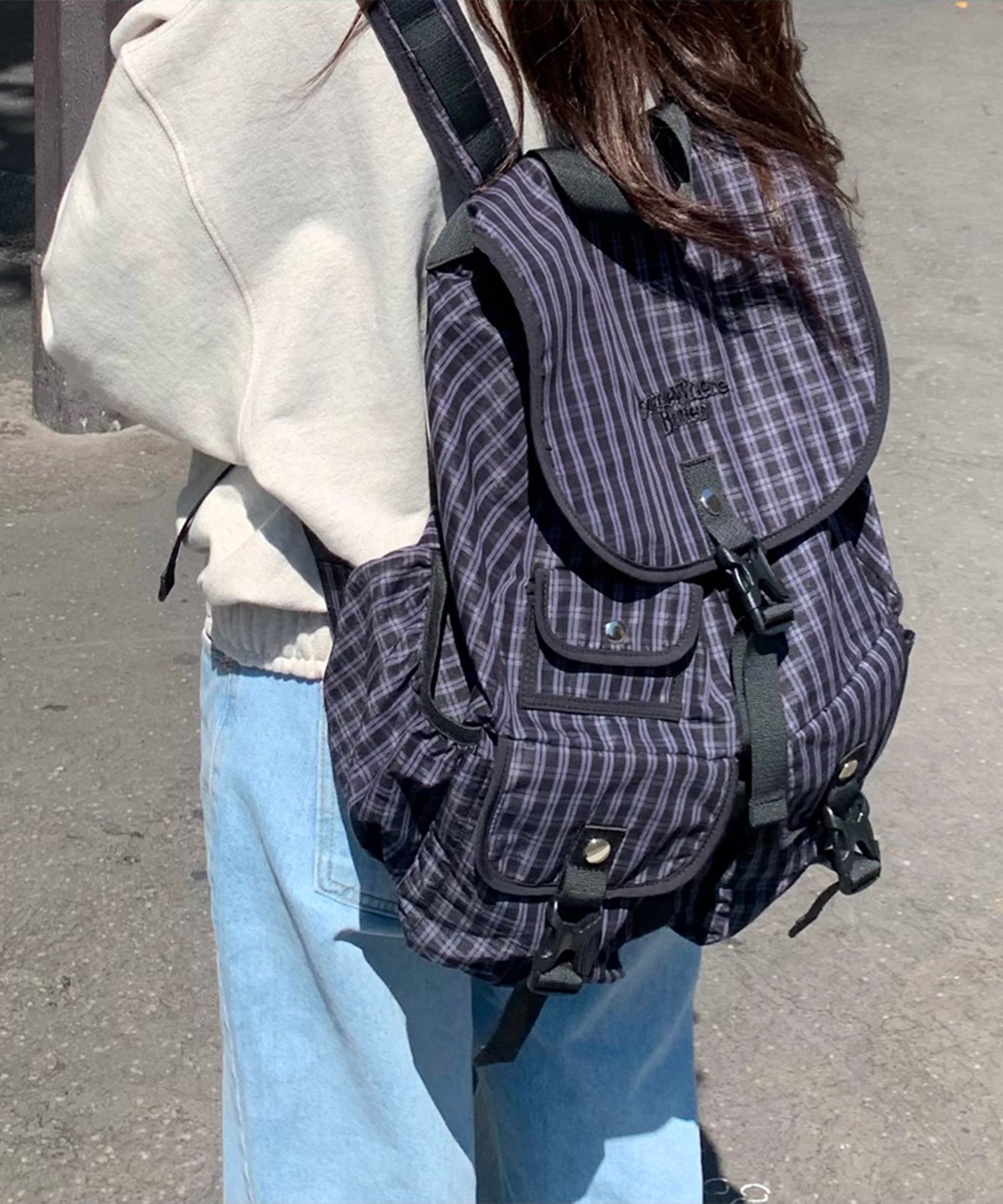 MUSINSA公式 | SOMEWHEREBUTTER Check PP Backpack - Charcoal