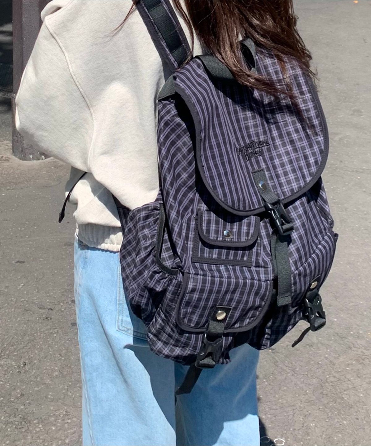 썸웨어버터(SOMEWHEREBUTTER) Check PP Backpack - Charcoal