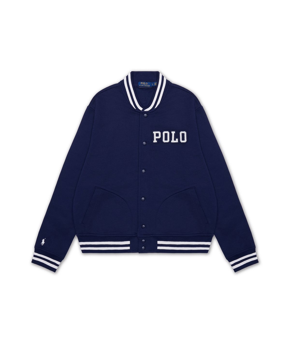 폴로 랄프 로렌(POLO RALPH LAUREN) 로고 플리스 베이스볼 재킷-네이비