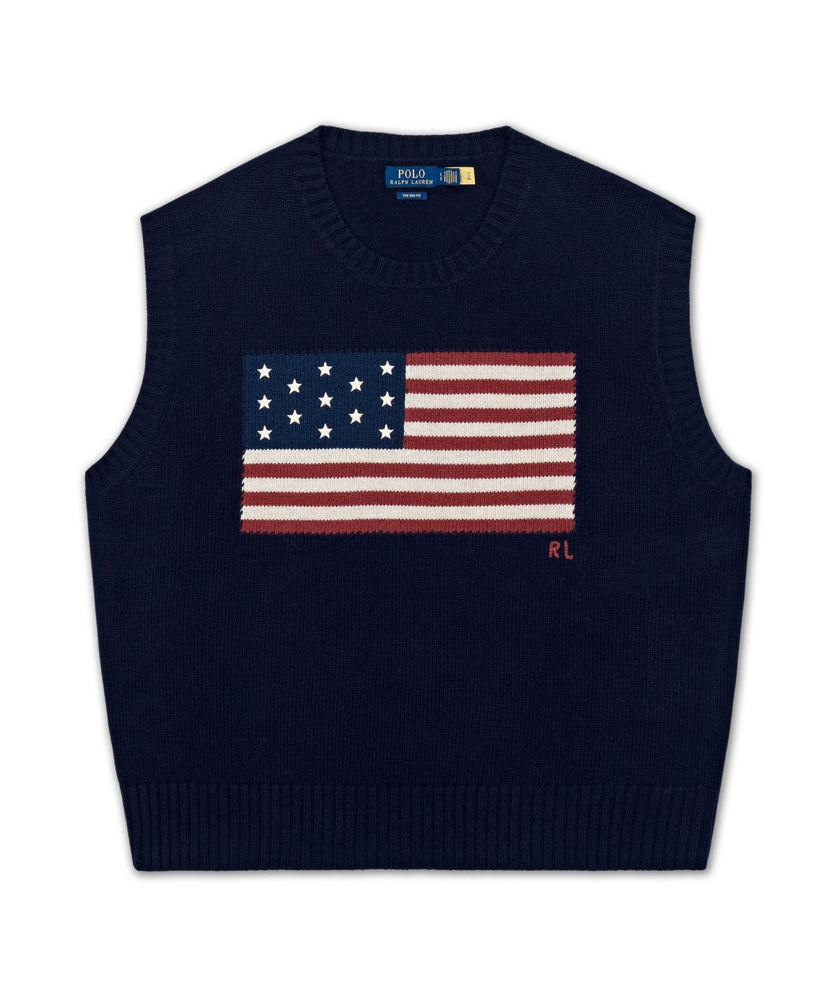 폴로 랄프 로렌(POLO RALPH LAUREN) 빅핏 플래그 스웨터 베스트-블루