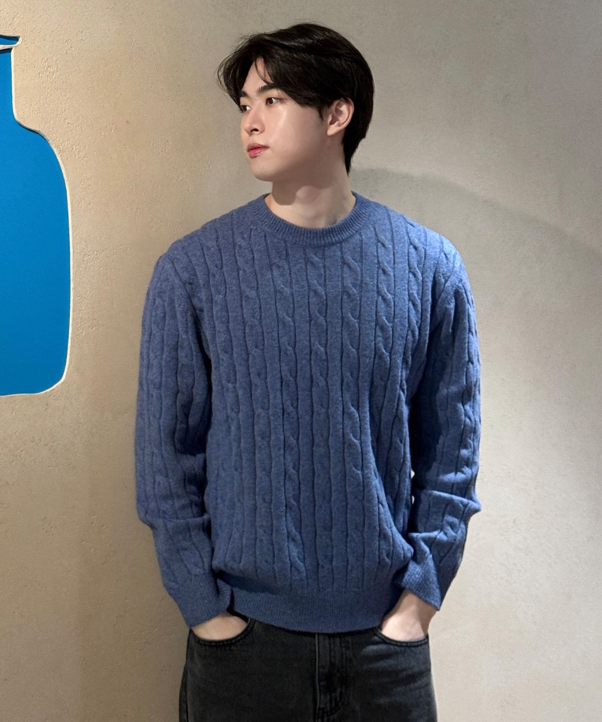 마인드브릿지(MINDBRIDGE) 램스울 케이블 세미 오버핏 니트 - 3color